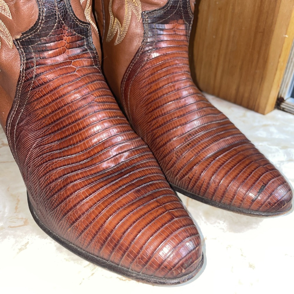 Justin (Made in USA) Vintage Cowboy boots Lizard Leather Style 4442, Size 7-1/2A